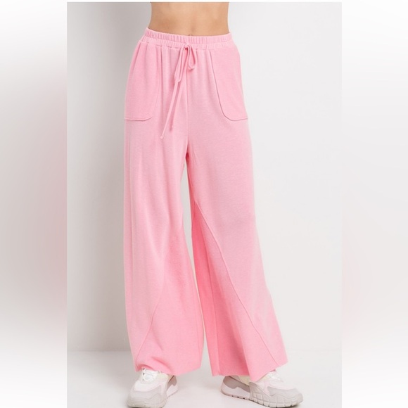 27 Solid French Terry Wide Leg Pants With Side Pockets - Picture 2 of 5